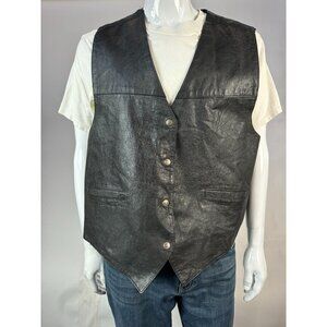 VTG 80s Satrel Mens Vest 2X Black Genuine Leather Shell Oklahoma Themed 1994